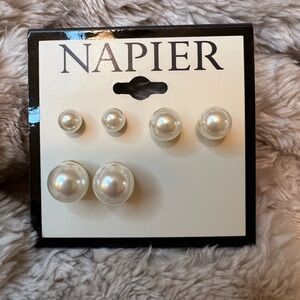 Napier Pearl Stud Earring Set 3 Sets NWT
